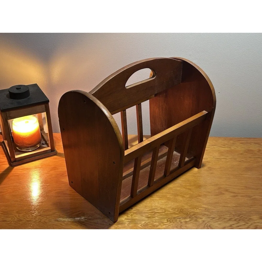Vintage Large Oak Magazine Rack  Country Cottage 60s 70s Oversized 17x19.5